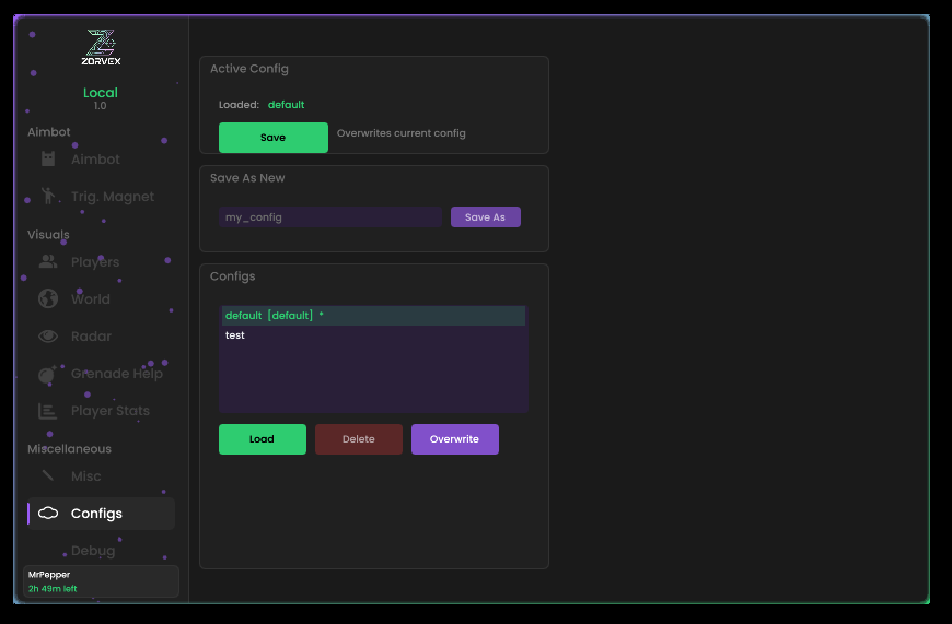 CS2 DMA config system with save, load and manage presets