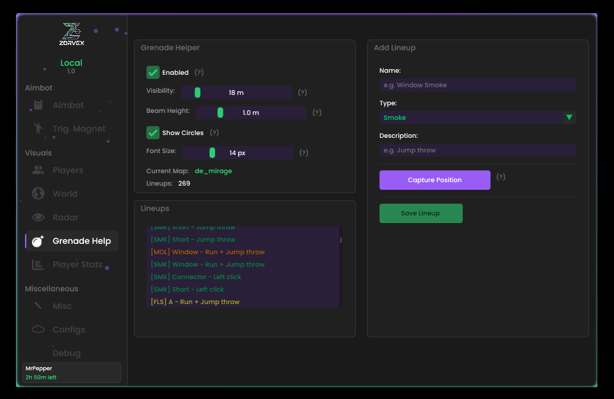 CS2 Grenade Helper with lineup management and capture tools