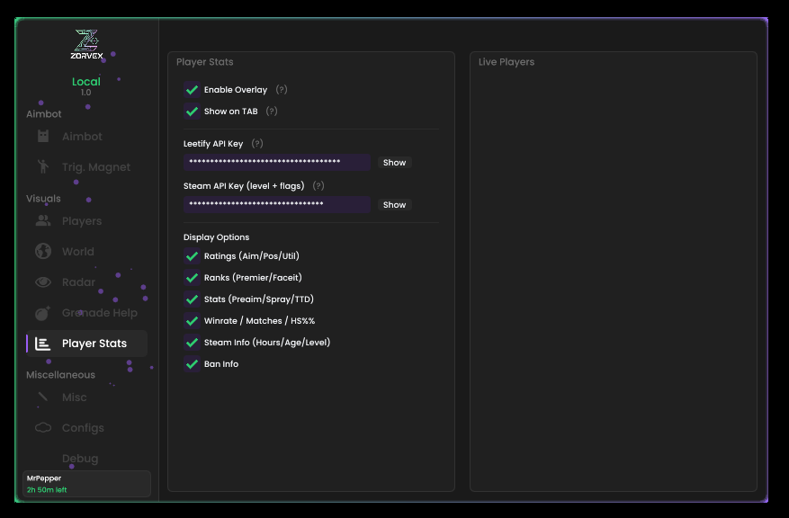 CS2 Player Stats with Leetify integration, ranks and winrate overlay